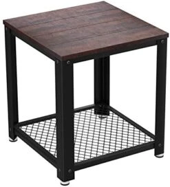 VASAGLE Side Table, 2-Tier Nightstand, End Table With Mesh Shelf, Steel Frame, Adjustable Feet, For Living Room, Bedroom, Industrial Style, Rustic Brown And Black ULET41X -Safavieh Furnitue Shop 41jN99pQXoL. AC
