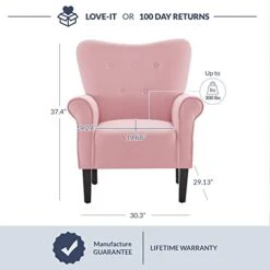 BELLEZE Modern Accent Chair Armchair For Living Room Or Bedroom With Wooden Legs, High Back Rest, Padded Armrest, And Comfortable Cushioned Seat - Allston (Pink) -Safavieh Furnitue Shop 41jZRCBupCL