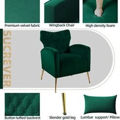 Sucrever Green Accent Chairs Set Of 2 With Armrests/Pillow, Upholstered Wingback Chair, Comfy Tufted Easy Stylish Velvet Accent Chair Set Of 2 For Bedroom Living Room Club And Fireplace -Safavieh Furnitue Shop 41jpAG4M4NL