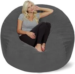Chill Sack Bean Bag Chair: Giant 5' Memory Foam Furniture Bean Bag - Big Sofa With Soft Micro Fiber Cover - Grey Pebble -Safavieh Furnitue Shop 41jrB56oIgL. AC