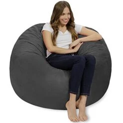 Chill Sack Bean Bag Chair: Giant 4' Memory Foam Furniture Bean Bag - Big Sofa With Soft Micro Fiber Cover - Charcoal -Safavieh Furnitue Shop 41k3VycLLPL