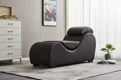 TALEWEO Yoga, Stretching, Relaxation Modern Faux Leather Living Room Curved Chaise Lounge, Large, Black -Safavieh Furnitue Shop 41k6cAjNGaL. AC