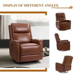 HULALA HOME Genuine Leather Swivel Rocker Recliners Set Of 2, Manual Glider Recliner Chairs With Adjustable Backrest & Footrest, Modern Home Theater Sofa Armchairs For Living Room Bedroom, Brown -Safavieh Furnitue Shop 41k7Bd4dyXL