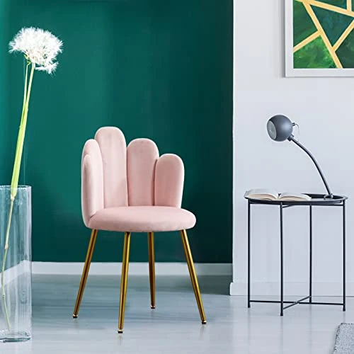BOWTHY Vanity Chair For Makeup Room - Midcentury Modern Accent Chair For Living Room Bedroom, Makeup Chair With Back Support Velvet Chair With Gold Legs (Pink) 4 BOWTHY Vanity Chair For Makeup Room - Midcentury Modern Accent Chair For Living Room Bedroom, Makeup Chair With Back Support Velvet Chair With Gold Legs (Pink) - Image 4