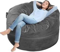 Anuwaa Bean Bag Chair Cover - Soft Suede Fabric Bean Bag Cover, Washable Lazy Sofa Bed Cover, Sack Bean Bag Chair For Adults And Teens, Living Room Furniture, 4ft Black(Cover Only, No Filler) -Safavieh Furnitue Shop 41kde4oamZL. AC 1