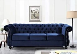 Container Furniture Direct Feinstein Modern Velvet Chesterfield Couches For Living Room With Nailheads, Diamond Tufting & Durable Metal Frame, Loveseat, Sofa, Dark Blue -Safavieh Furnitue Shop 41kiyBvml3L