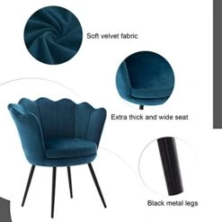 Wahson Velvet Accent Chair For Bedroom With Black Metal Legs,Leisure Armchair For Living Room/Cafe/Lounge (Teal) -Safavieh Furnitue Shop 41kmsZxK2zL