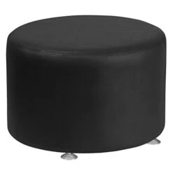 Flash Furniture HERCULES Alon Series Black LeatherSoft 24" Diameter Round Ottoman With Brushed Stainless Steel Base