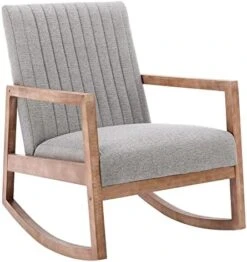 HNY Mid Century Rocking Nursery Chair With Wood Frames, Faux Leather Upholstered Farmhouse Living Room Armchair, For Living Room Bedroom, Light Brown -Safavieh Furnitue Shop 41kqsrkWGEL. AC