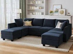 HONBAY Modular Sectional Sofa Set Oversized U Shaped Couch With Storage Ottoman Convertible Sleeper Sectional Sofa Velvet Modular Couch With Wide Chaise, Black -Safavieh Furnitue Shop 41kzSrvfaL. AC