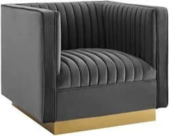 Modway Sanguine Vertical Channel Tufted Performance Velvet Upholstered Armchair In Navy -Safavieh Furnitue Shop 41kzyXMiENL. AC