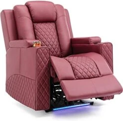 Power Recliner Chair, Electric Massage Recliner Sofa With Cup Holders And LED Lighting, PU Leather Reclining Chair For Living Room, Home Theater Seating(Black) -Safavieh Furnitue Shop 41lAm6JWFRL. AC