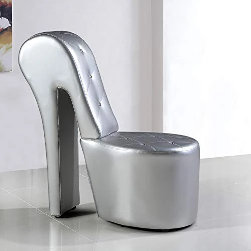 Best Master Furniture High Heel Faux Leather Shoe Chair With Crystal Studs, Silver 1 Best Master Furniture High Heel Faux Leather Shoe Chair With Crystal Studs, Silver
