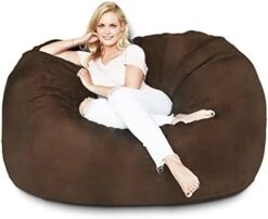 Lumaland Luxurious Giant 7ft Bean Bag Chair With Microsuede Cover - Ultra Soft, Foam Filling, Washable Jumbo Bean Bag Sofa For Kids, Teenagers, Adults - Sack Chair For Dorm, Family Room - Dark Grey -Safavieh Furnitue Shop 41ltycHb65L. AC