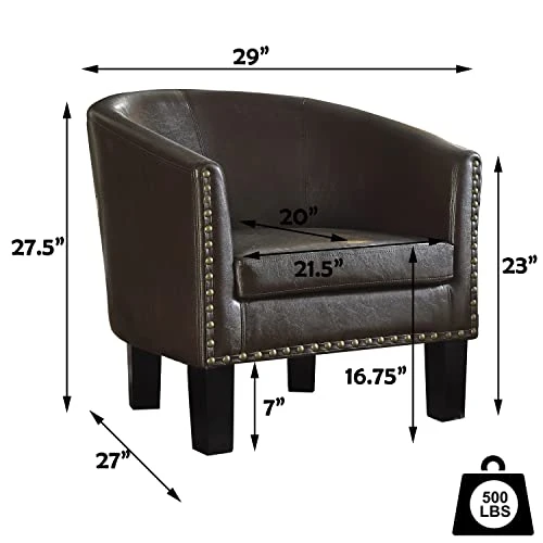 Rosevera Duilio Club Style Barrel Armchair For Living Room Faux Leather Accent Chair, Latte Faux Leather 2 Rosevera Duilio Club Style Barrel Armchair For Living Room Faux Leather Accent Chair, Latte Faux Leather - Image 2