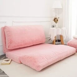N&V Folding Matress Sofa Bean Bag, Foam Filling Folding Matress Sofa, Includes Removable And Machine Washable Cover, Soft Faux Fur (Pink) -Safavieh Furnitue Shop 41lyYdz09mL