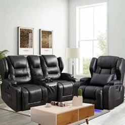 SAMERY Electric Power Recline Chair Loveseat RV Sofa With Console + Single Massage Recliner Chairs, Double Recliner 2-Seater RV Couch Home Theater Seating With USB Charging/Lighting/Cup Holders -Safavieh Furnitue Shop 41mApHGMRNL. AC