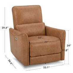CHITA Power Recliner Swivel Glider, Upholstered Faux Leather Living Room Reclining Sofa Chair With Lumbar Support, Cognac Brown -Safavieh Furnitue Shop 41mHuIElcBL