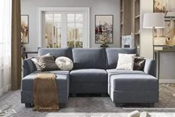 HONBAY Modular Sectional Sofa With Reversible Chaises Sofa With Ottoman U Shaped Sectional Couch For Living Room, Bluish Grey -Safavieh Furnitue Shop 41mT0KhyOBS. AC