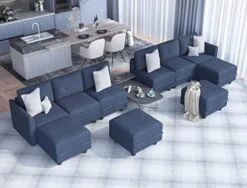 LLappuil Modular Sectional Sofa With Storage, Faux Leather Fabric 7 Seater Modular Sofa With Reversible Chaise, 112 Inch Convertible U Shape Sectional Couch With Ottomans, Aqua Blue -Safavieh Furnitue Shop 41mayNXQdLL. AC