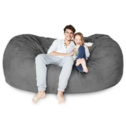 Lumaland Luxurious Giant 7ft Bean Bag Chair With Microsuede Cover - Ultra Soft, Foam Filling, Washable Jumbo Bean Bag Sofa For Kids, Teenagers, Adults - Sack Chair For Dorm, Family Room - Dark Grey -Safavieh Furnitue Shop 41miE4IjGdL