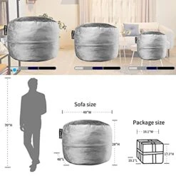 [Removable Cover] Bean Bag Chairs For Adults, 4 Foot Memory Foam Bean Bag For Adults, Big Sofa With Fluffy Removable Microfiber Cover, Furnitures For Dorm Room And Living Room, Grey -Safavieh Furnitue Shop 41n48aZnG0S