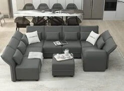 LLappuil Oversized Modular Sofa U Shape Sectional Sofa Set With Storage, Large Corner Sleeper Couch With Reversible Chaise, Faux Leather Fabric Waterproof Sofa, Dark Grey -Safavieh Furnitue Shop 41n4wIM3nL. AC