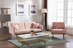 SLEERWAY Modern Velvet Single Sofa Chair, Upholstered Accent Living Room Chair, Comfy Armchair With Rose Golden Metal Legs, Tufted Chair For Reading Or Lounging (Pink) -Safavieh Furnitue Shop 41nRvbeAV4S