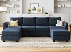 HONBAY Modular Sectional Sofa Convertible U Shaped Couch With Reversible Chaise Velvet Modular Sofa Sectional Couch With Storage Ottoman, Grey -Safavieh Furnitue Shop 41nW2c4If9L. AC