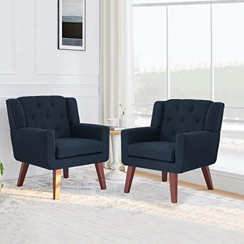 Accent Chair Button-Tufted Upholstered Living Room Chairs Comfy Reading Chair Mid Century Modern Chair With Linen Fabric Lounge Arm Chairs For Living Room Bedroom (Beige) 9 Accent Chair Button-Tufted Upholstered Living Room Chairs Comfy Reading Chair Mid Century Modern Chair With Linen Fabric Lounge Arm Chairs For Living Room Bedroom (Beige) - Image 9