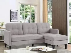 LETATA Convertible Sectional Sofa Couch With Chaise, Gray L Shaped Couch Sofa Set With Reversible Ottoman, Modern Small Sectional Couches For Living Room,Apartment,Small Spaces (Light Grey) -Safavieh Furnitue Shop 41o 1LCXAL. AC