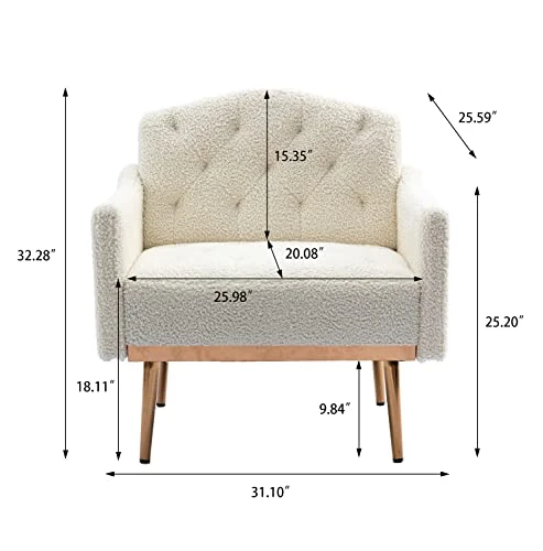 KINFFICT Modern Accent Chair, Upholstered Single Sofa Arm Chair For Living Room And Bedroom, Upholstered Comfy Armchair Chair With Solid Tapered Metal Legs, White 2 KINFFICT Modern Accent Chair, Upholstered Single Sofa Arm Chair For Living Room And Bedroom, Upholstered Comfy Armchair Chair With Solid Tapered Metal Legs, White - Image 2