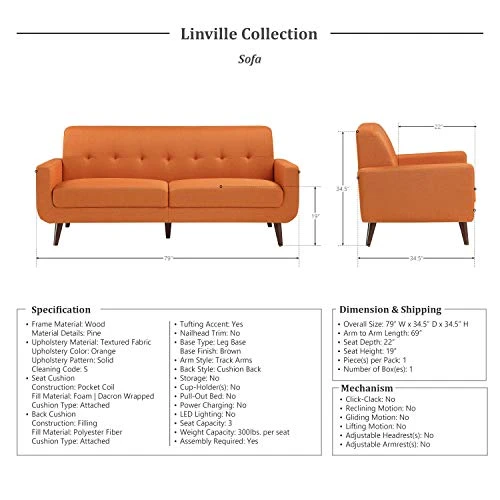 Lexicon Linville 2-Piece Living Room Set, Orange 2 Lexicon Linville 2-Piece Living Room Set, Orange - Image 2