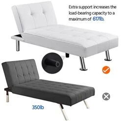 Yaheetech Faux Leather Chaise Lounge Indoor Convertible Chaise Futon Tufted Chaise Daybed With Chrome Metal Legs Converts To Recliner/Bed White -Safavieh Furnitue Shop 41p2eLJ88PL