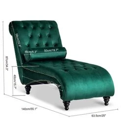 Paddie Velvet Button-Tufted Chaise Lounge Chair Leisure Sofa Chaise Chair W/Bolster Pillow, Nailhead Trim And Turned Legs For Indoor Living Room (Green) -Safavieh Furnitue Shop 41p6jArxoXL