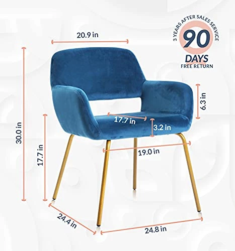 Novigo Accent Chair Living Room Chair With Solid Golden Metal Leg And Velvet Armrest Backrest Mid-Century Modern Chair For Waiting Room Bedroom Conference Set Of 2 Teal Blue 2 Novigo Accent Chair Living Room Chair With Solid Golden Metal Leg And Velvet Armrest Backrest Mid-Century Modern Chair For Waiting Room Bedroom Conference Set Of 2 Teal Blue - Image 2