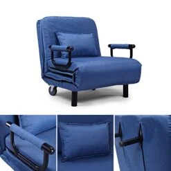 BWM.Co Upholstered Convertible Sofa Folding Chair, Lazy Bed Lounge Recliner 5 Position Lounge Couch W/Pillow - Blue -Safavieh Furnitue Shop 41pmYd7isKL