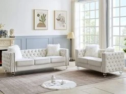Mikibama Velvet Loveseat Sofa Couch Set For Living Room, Modern Decor Furniture Tufted Sofa Set With Nailhead Acrylic Legs And 2 Pillows For Bedroom, Hall(Grey) -Safavieh Furnitue Shop 41q65PFZEVL. AC