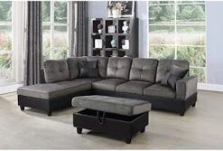 A Ainehome L Shape Sectional Sofa 104" Wide Living Room Furniture Set Microfiber Couch 3-Seat Sofa With Chaise Lounge And Storage Ottoman For Home Decor Apartment Office (Left Hand Facing, Red) -Safavieh Furnitue Shop 41qAPaYvhTL. AC