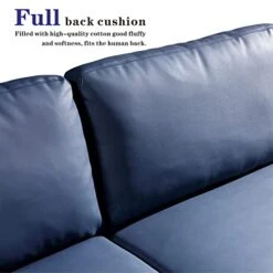 Ovios Mid-Century Modern Sofa 3-Seat L-Shape Sectional Sofa Couch With Chaise And Movable Ottoman For Living Room Lounge Office, 100" W, Faux Leather (Blue) -Safavieh Furnitue Shop 41qNkT4vO8L