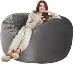 HABUTWAY Bean Bag Chair: Giant 4' Memory Foam Furniture Bean Bag Chairs For Adults With Microfiber Cover - 4Ft, Grey -Safavieh Furnitue Shop 41qPAe6 rwL. AC