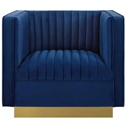 Modway Sanguine Vertical Channel Tufted Performance Velvet Upholstered Armchair In Navy