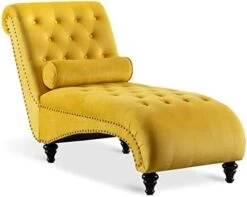 Paddie Velvet Button-Tufted Chaise Lounge Chair Leisure Sofa Chaise Chair W/Bolster Pillow, Nailhead Trim And Turned Legs For Indoor Living Room (Green) -Safavieh Furnitue Shop 41qoQtai GL. AC