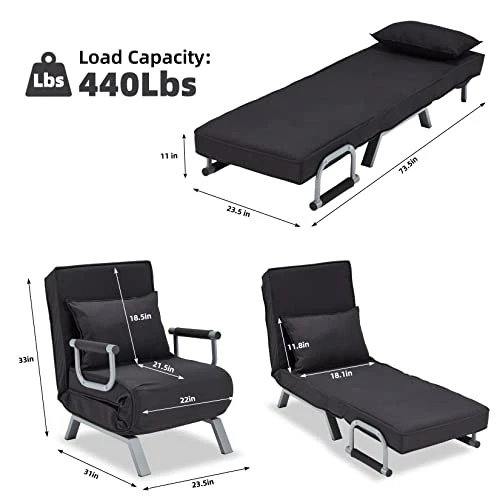 Haddockway Single Person Sofa Bed Sleeper Chair Convertible Chaise Lounge Couch,Folding Sofa Arm Chair With Pillow&5 Position Adjustable Backrest,Upholstered Lazy Bed Leisure Recliner For Home Office 3 Haddockway Single Person Sofa Bed Sleeper Chair Convertible Chaise Lounge Couch,Folding Sofa Arm Chair With Pillow&5 Position Adjustable Backrest,Upholstered Lazy Bed Leisure Recliner For Home Office - Image 3