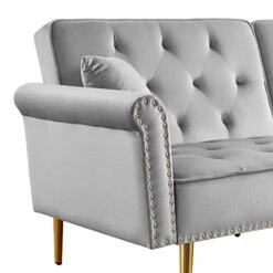 NOSGA Sectional Sleeper Sofa Couch Bed, Velvet L-Shaped Convertible Tufted Couch With Chaise Lounge, Rolled Arm Upholstered Nailhead Chesterfield Sofa With Movable Ottoman For Living Room(Grey) -Safavieh Furnitue Shop 41qutbYl9zL