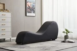 Kingway Yoga, Stretching, Relaxation Modern Faux Leather Living Room Curved Chaise Lounge, Regular, Black -Safavieh Furnitue Shop 41qyJooVUVL