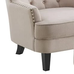 Rosevera McCarthy Furniture Ottoman Arm Living Room Comfy Small Accent Chairs For Bedroom, Standard Size, Velvet Beige -Safavieh Furnitue Shop 41rRzuEM44L