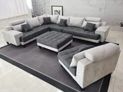 Stendmar 5pc Reversible Modern 2 Tone Grey Microfiber Big Sectional Sofa Set S150D-LG