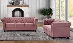 Container Furniture Direct Feinstein Modern Velvet Chesterfield Couches For Living Room With Nailheads, Diamond Tufting & Durable Metal Frame, Loveseat, Sofa, Dark Blue -Safavieh Furnitue Shop 41s8SlvxJwL. AC