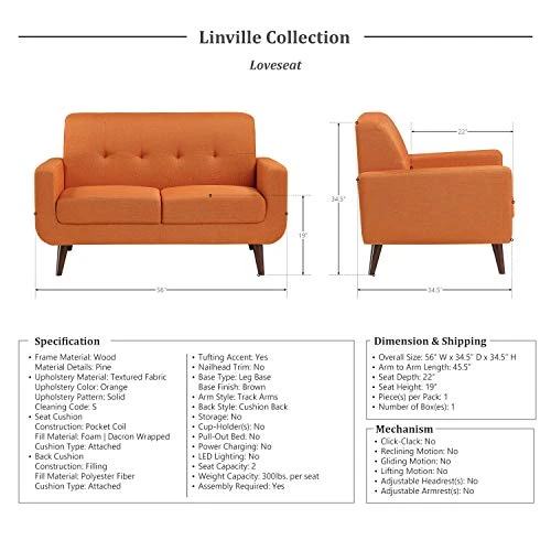 Lexicon Linville 2-Piece Living Room Set, Orange 1 Lexicon Linville 2-Piece Living Room Set, Orange
